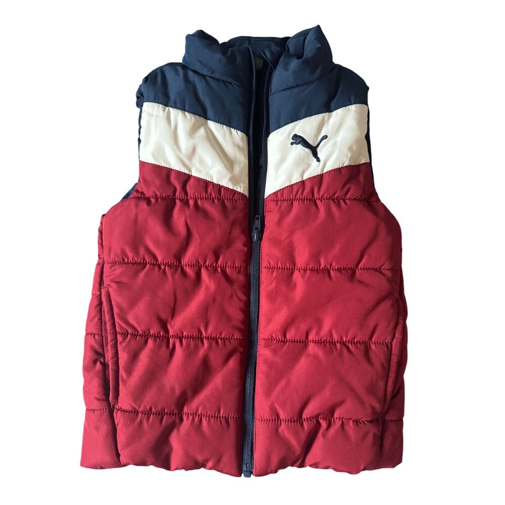 Puma Kids Puffer Red White & Blue Quilted Zip Vest Size 6